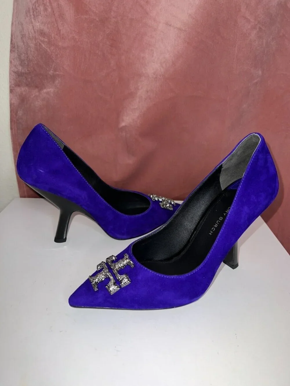 Tory Burch ELEANOR PAVÉ PUMP Shoes Heel Suede Deep Purple